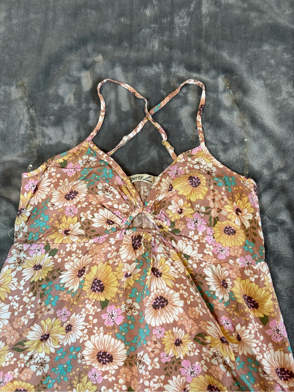 Liberty Love Brown Floral Maxi Dress with Yellow & Teal Accents